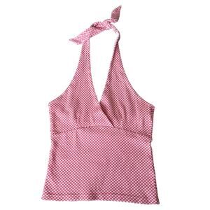 Y2K Babydoll Gingham Halter Top M Red White Picnic Pin Up Rockabilly Cottagecore